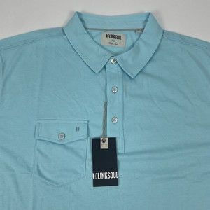 Linksoul Mens XL Aqua Blue Coast Highway Pocket Golf Polo Shirt Luxury Cotton